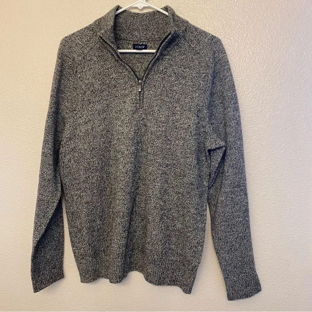 J Crew Supersoft lambswool blend mock neck zip sweater gray heathered marled M